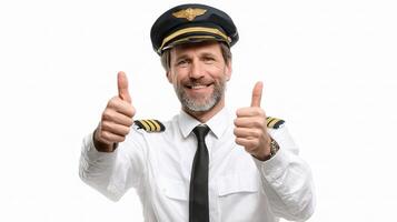 A man in a pilot's uniform giving the thumbs up photo