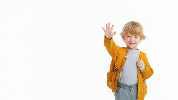 A young boy waving his hand in the air photo
