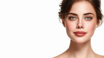 A woman with blue eyes and a white background photo
