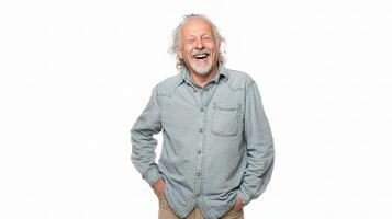 A smiling older man standing with his hands on his hips photo