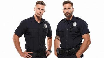 Two male police officers standing side by side photo