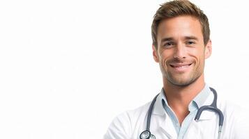 A male doctor smiling and holding his hands photo
