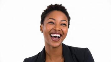 A smiling black woman with a white background photo