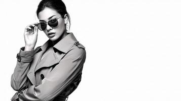 A woman in sunglasses and a trench coat photo