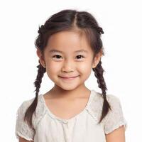 A little girl with braids and a white shirt photo