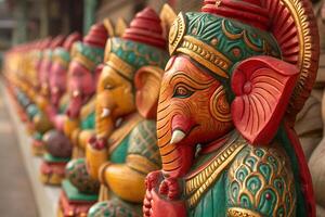 colorful ganesha statues in a row photo