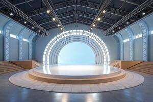 an empty stage with a circular archway photo