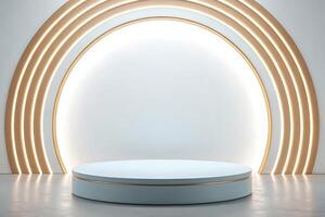 an empty stage with a lighted arch photo