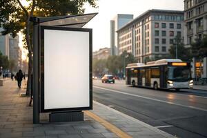 a blank billboard is sitting on the side of a street photo