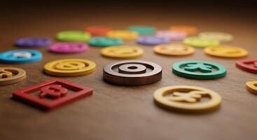 A circle of colorful plastic buttons on a table photo