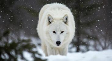 An arctic wolf is walking in the snow photo
