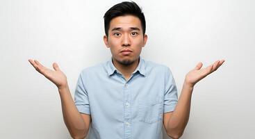 A man is making a face with his hands up photo