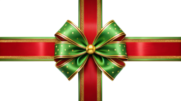 Realistic 3D ribbon bow in red and green, isolated with transparent background for versatile festive use. png