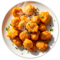 A plate of fried chicken nuggets on a white plate png