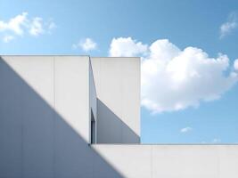 Striking Minimalist Modern Architecture Featuring Bold Geometric Lines and Shadows Against a Blue Sky photo
