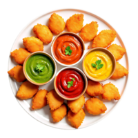 Chicken Nuggets with Colorful Sauces A Variety of Dipping Choices on Transparent Background png