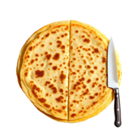 Stack of Homemade Crepes with Knife for Preparation On Transparent Background png