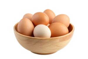 chicken eggs in a wooden bowl isolated on transparent background png