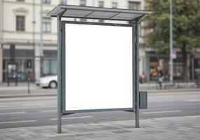 Blank billboard on the street with a car in the background photo