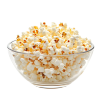 A glass bowl of popcorn isolated on a transparent background png