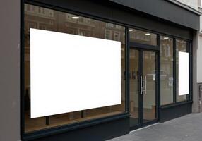 Blank white blank sign on the window of a store photo