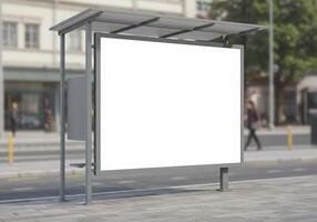 A blank billboard is sitting on the side of a street photo