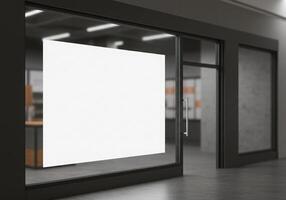 Blank white sign in a store window photo