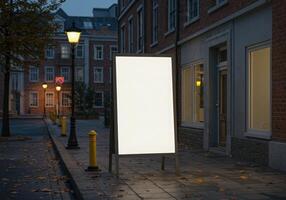 A blank billboard stands in the middle of a city street photo