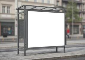 Blank billboard on the street with people walking by photo