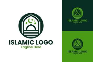 Islamic Logo with Mosque and Abstract Crescent Symbol vector