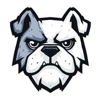 Aggressive White and Gray Bulldog Head with Wrinkled Face and Sharp Eyes perfect for sport team branding and tough mascot identity vector