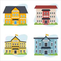 school building set of four different colored buildings vector