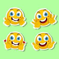 set of stickers with different emoticions on green background vector