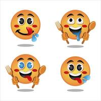 four emoticions of a person with a fork and spoon collection vector