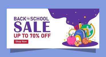 back to school sale banner with colorful objects vector