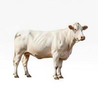 A white cow standing in front of a white background photo