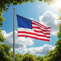 An american flag is flying in the sky photo