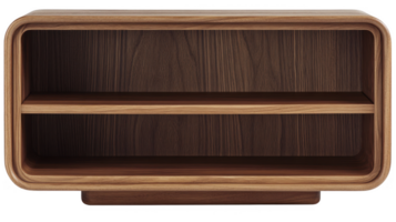 Elegant Wooden Bookshelf with Rounded Edges on a transparent background png