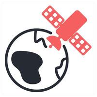earth satellite icon concept in red color vector