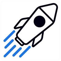 rocket and launch icon concept in blue color vector