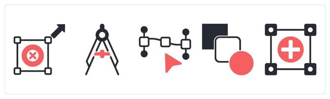 5 design icons as resize option, precision, path point in red color vector