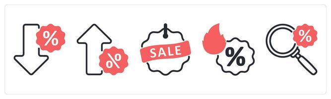 5 black friday icons as low discount, high discount promotion in red color vector