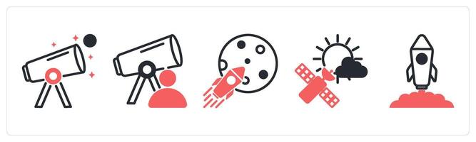 5 space icons as astronomy, astronomer, space mission in red color vector
