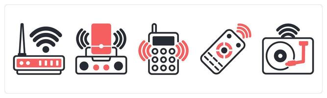 5 device icons as led light, led bulb, connector in red color vector