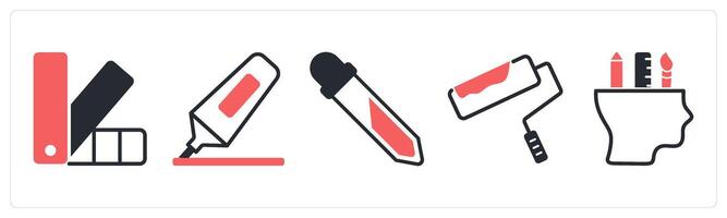 5 design icons as innovation idea, idea, brainstorming in red color vector