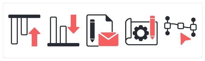 5 design icons as top alignment, botton alignment, branding in red color vector