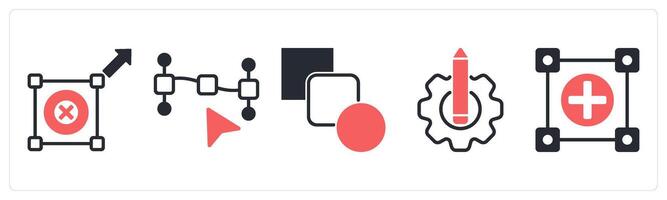 5 design icons as resize option, path point, blend tool in red color vector