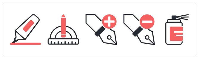 5 design icons as highlighter, conceptual design, add anchor in red color vector