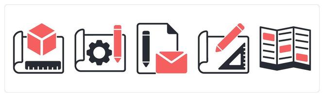 5 design icons as path point, blend tool, precision in red color vector