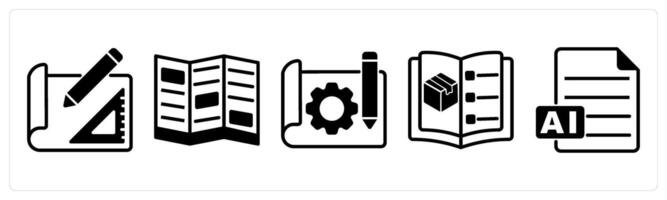 5 design icons as sketch, flyer, prototype sketch in black color vector